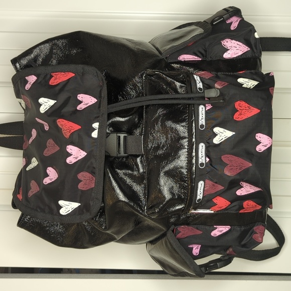 Lesportsac Handbags - LeSportsac Black Backpack with Red, Pink, White Hearts